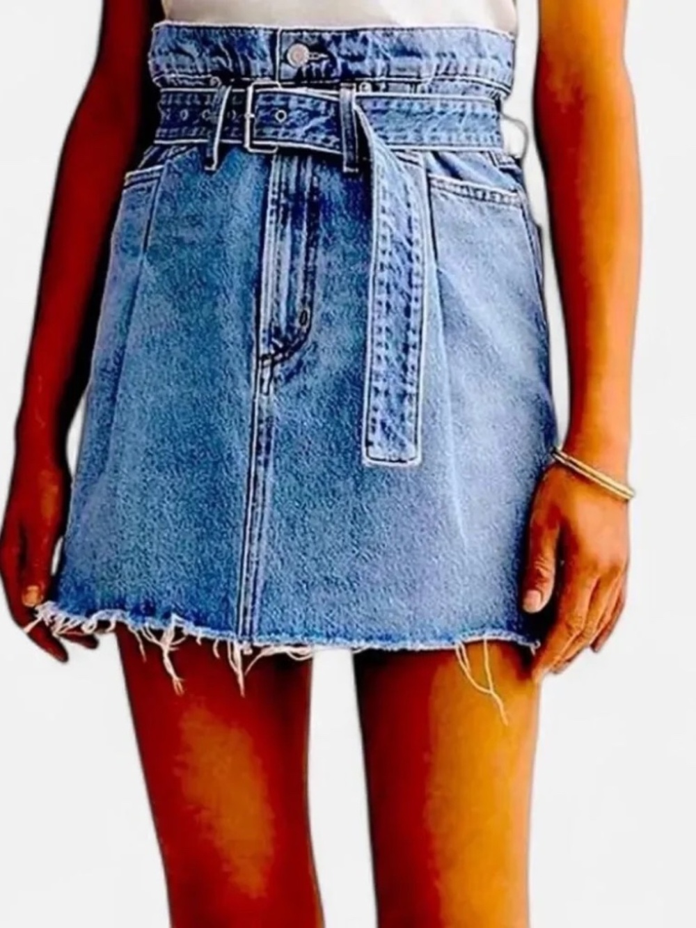 Agolde 90’s Retro Denim Mini Skirt w/Belt High Rise Paper-bag Waist Sz 29 - Picture 2 of 11